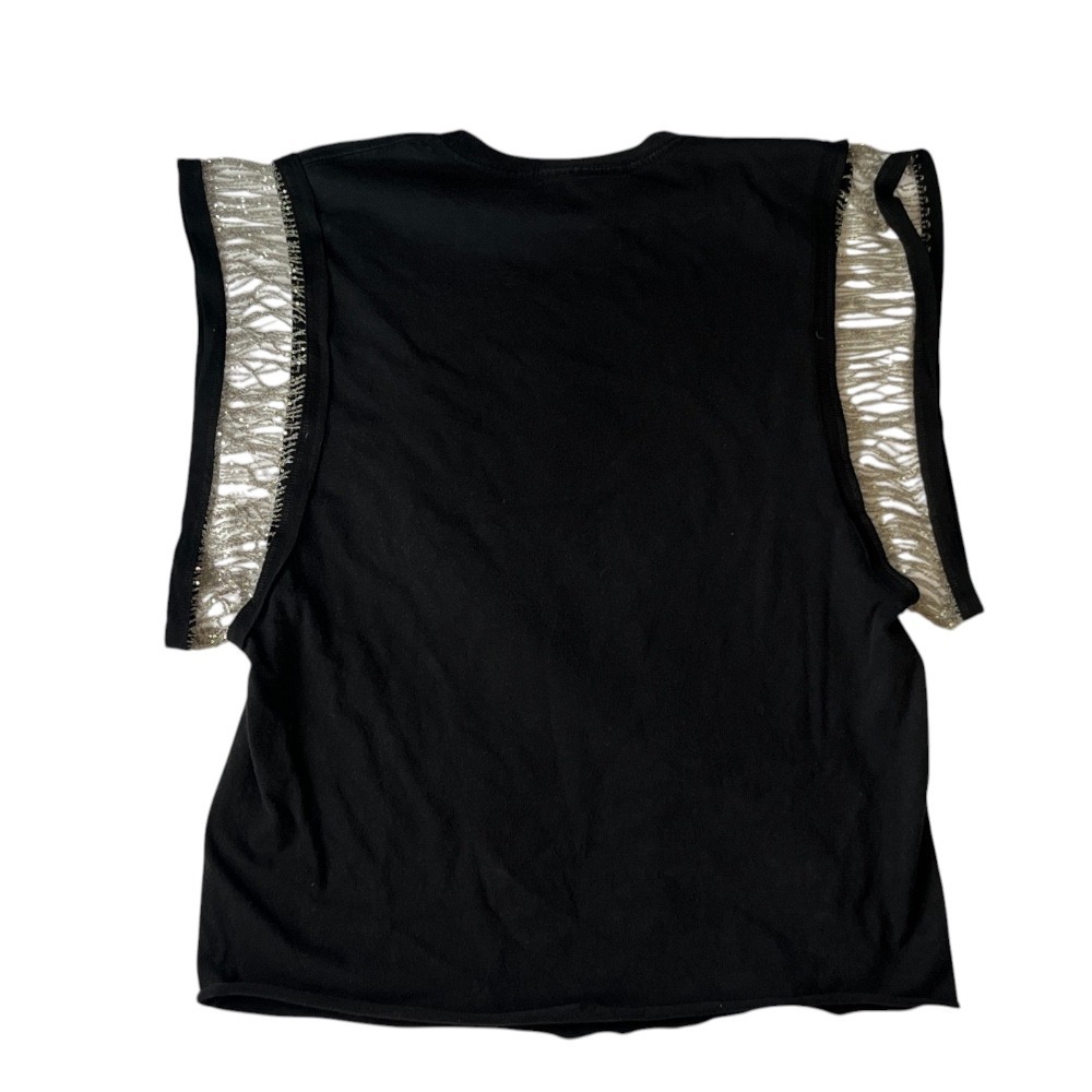 TRENDY & TIPSY Black Johnny Cash T-Shirt Top CHAIN FRINGE SLEEVES Guitar SIZE M - Picture 7 of 8